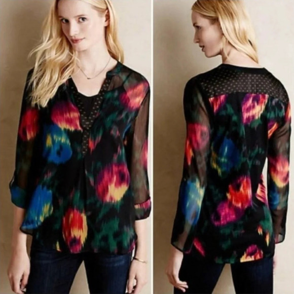 TINY | Watercolor Tulipano Blouse Black Colorful - Picture 1 of 8